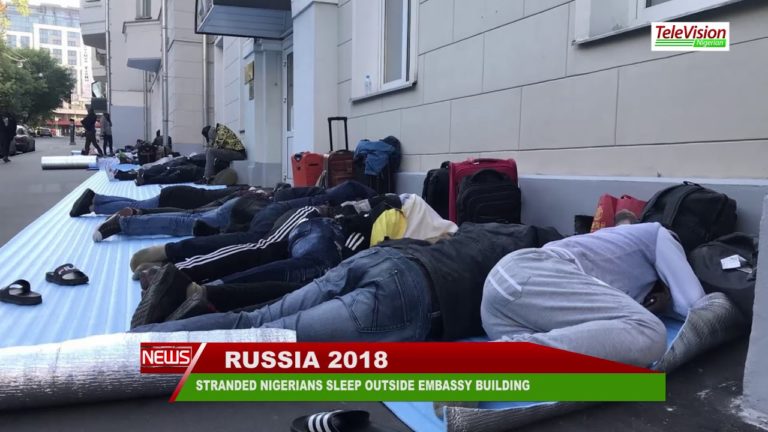 STRANDED NIGERIANS SLEEP OUTSIDE EMBASSY BUILDING