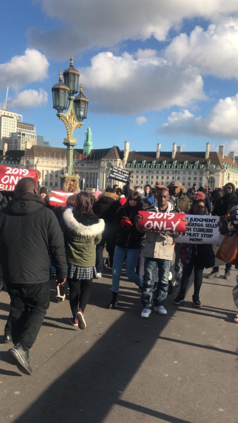 Onnoghen: Protest Breaks Out in London as Nigerians Ask UK to Support Buhari Kill Coruption