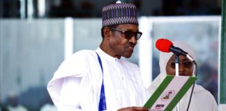 Nigerian President Muhammadu Buhari is sworn in for a second four-year term in Africa's most populous nation in Abuja, Nigeria, Wednesday May 29, 2019. (AP Photo)