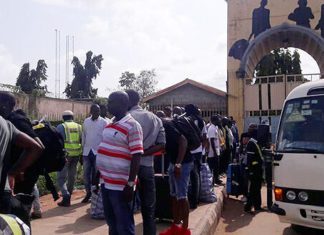 The scene of the arrival of the deportees at the Murtala Muhammed Airport on Monday