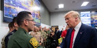 US President Donald Trump greets first responders as he visits El Paso Regional Communications Center in El Paso, Texas, August 7, 2019, following last weekend's mass shootings. (Photo by SAUL LOEB / AFP) (Photo credit should read SAUL LOEB/AFP/Getty Images)