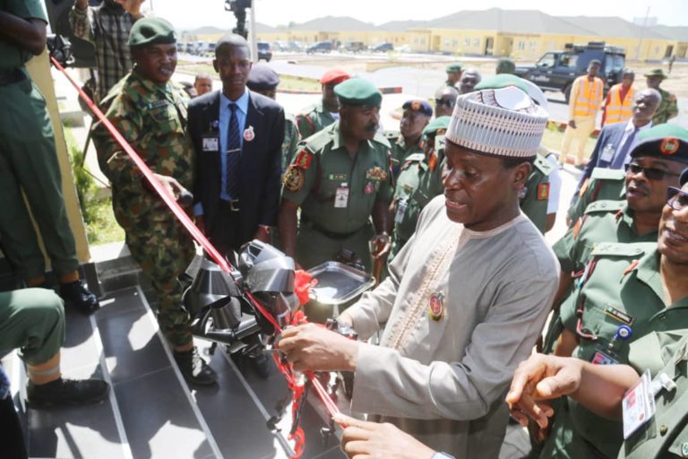 Defence Minister, Buratai commission accomodation facilities at Muhammadu Buhari Cantonment in Abuja