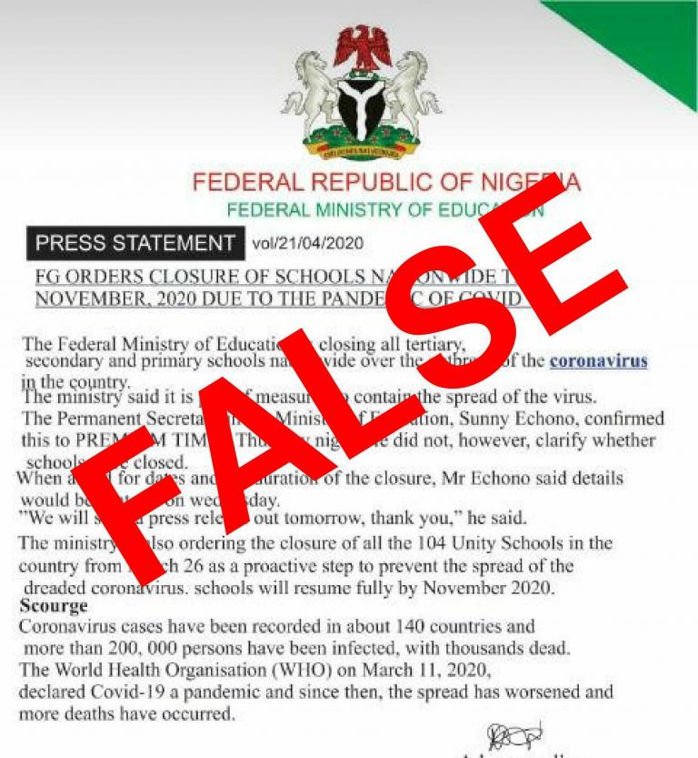 FACT CHECK: Did FG order closure of schools till November?