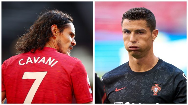 Ronaldo receives Cavani’s number 7 jersey from Man United