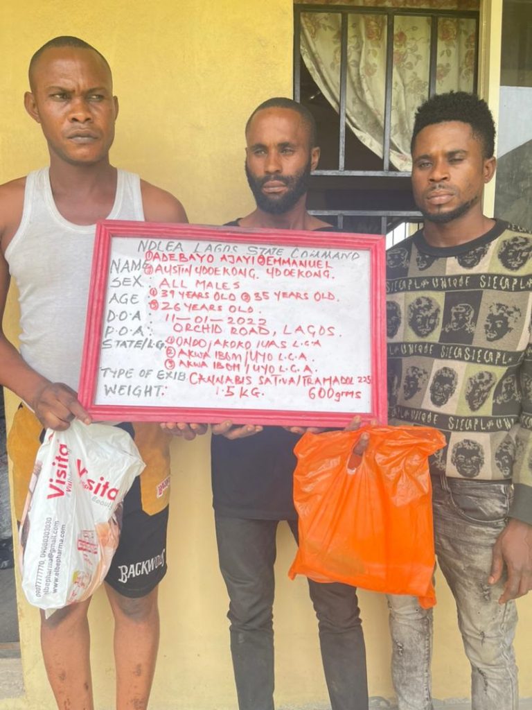 NDLEA arrested three suspects in possession of illicit drugs in Lagos State.