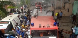 Lady rescued as fire guts Lagos supermarket