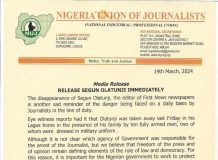 NUJ demands abducted journalist, Olatunji's release