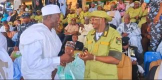 Sokoto State Governor, Ahmed Aliyu exchanging pleasantries with former governor, Attahiru  Bafarawa