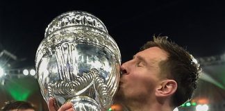 Argentina superstar Lionel Messi kisses 2021 Copa America cup