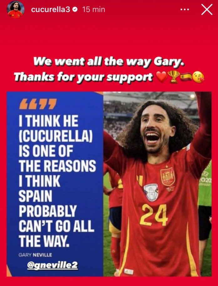 Cucurella fires back at Neville after Spain's Euro 2024 triumph