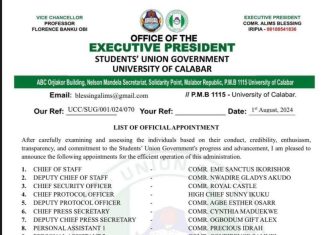 Why I appointed 50 aides — UNICAL first female SUG President