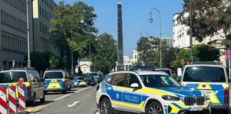 The area close to the Nazi history museum and Israeli consulate was cordoned off