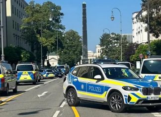 The area close to the Nazi history museum and Israeli consulate was cordoned off