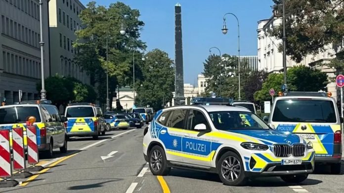 The area close to the Nazi history museum and Israeli consulate was cordoned off