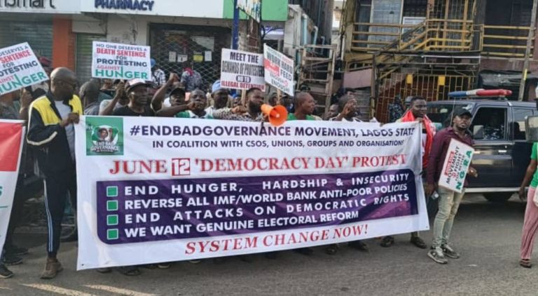 Breaking: Lagos Residents Stage Anti-Tinubu Protest on Democracy Day